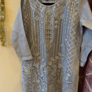 Elegant Silver Embroidered Wedding Dress